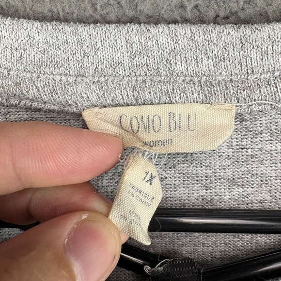 COMO BLU Women's Gray Heathered Long Sleeve Crew Neck‎ Top Studded Size 3X - Picture 2 of 8